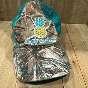 Simply‎ Southern Low Profile Trucker Hat Teal & Camo w/ Pineapple Logo